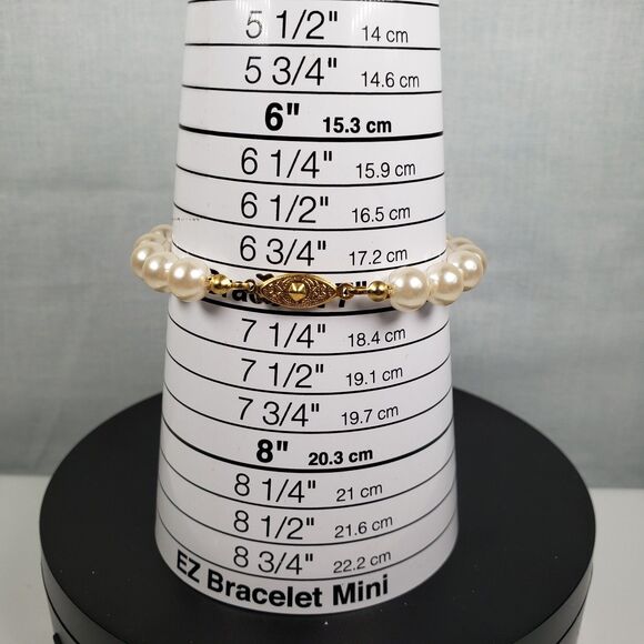 Vintage Knotted Faux Pearl Gold Tone Fish Hook Clasp 7" Bracelet - Picture 10 of 10